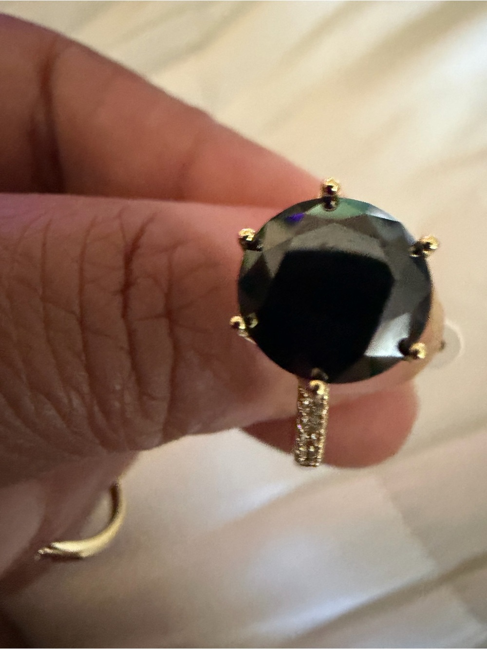 Gold-Tone Ring with Large Black Faceted Stone